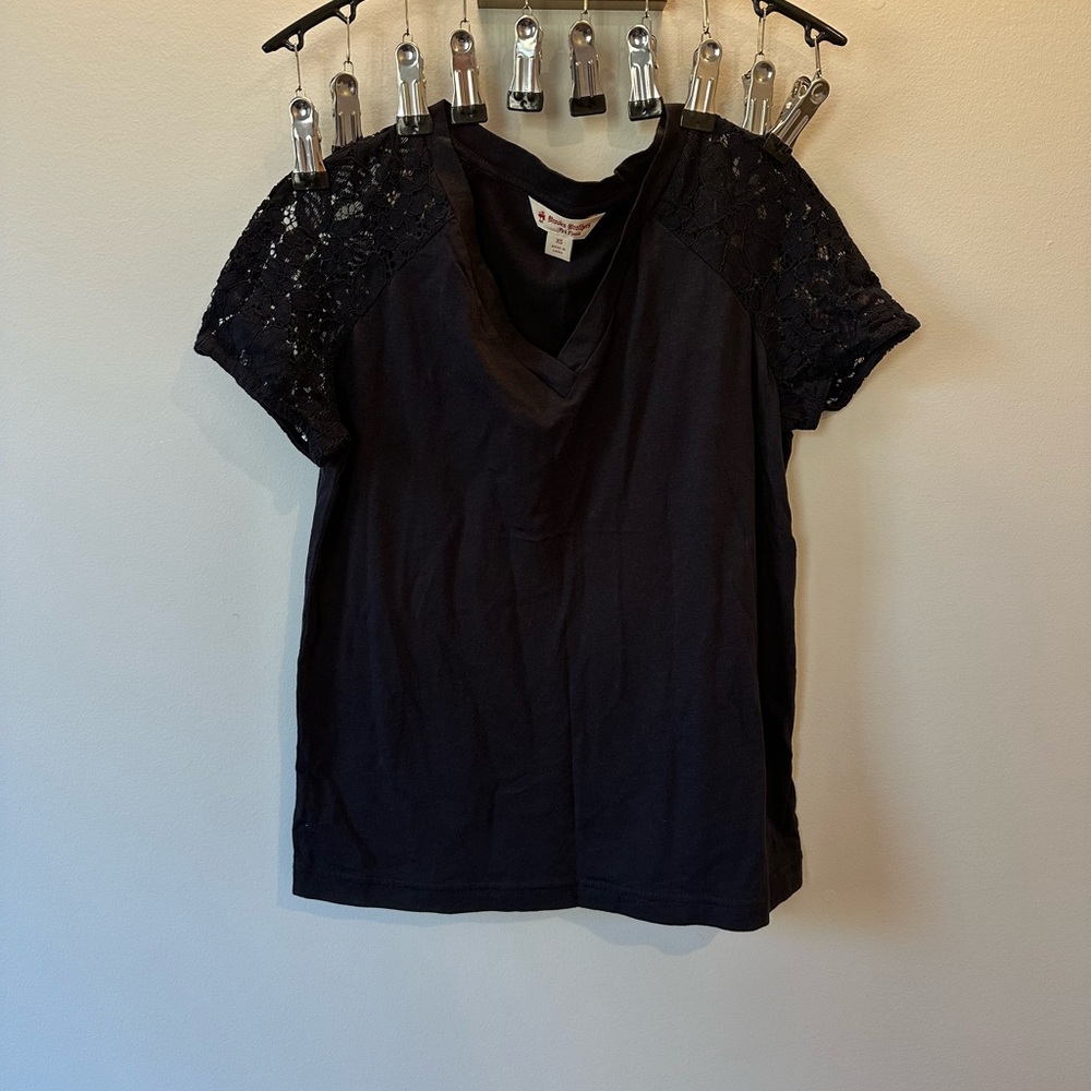 Brooks Brothers Red Fleece Cotton Lace Sleeve Top XS Navy